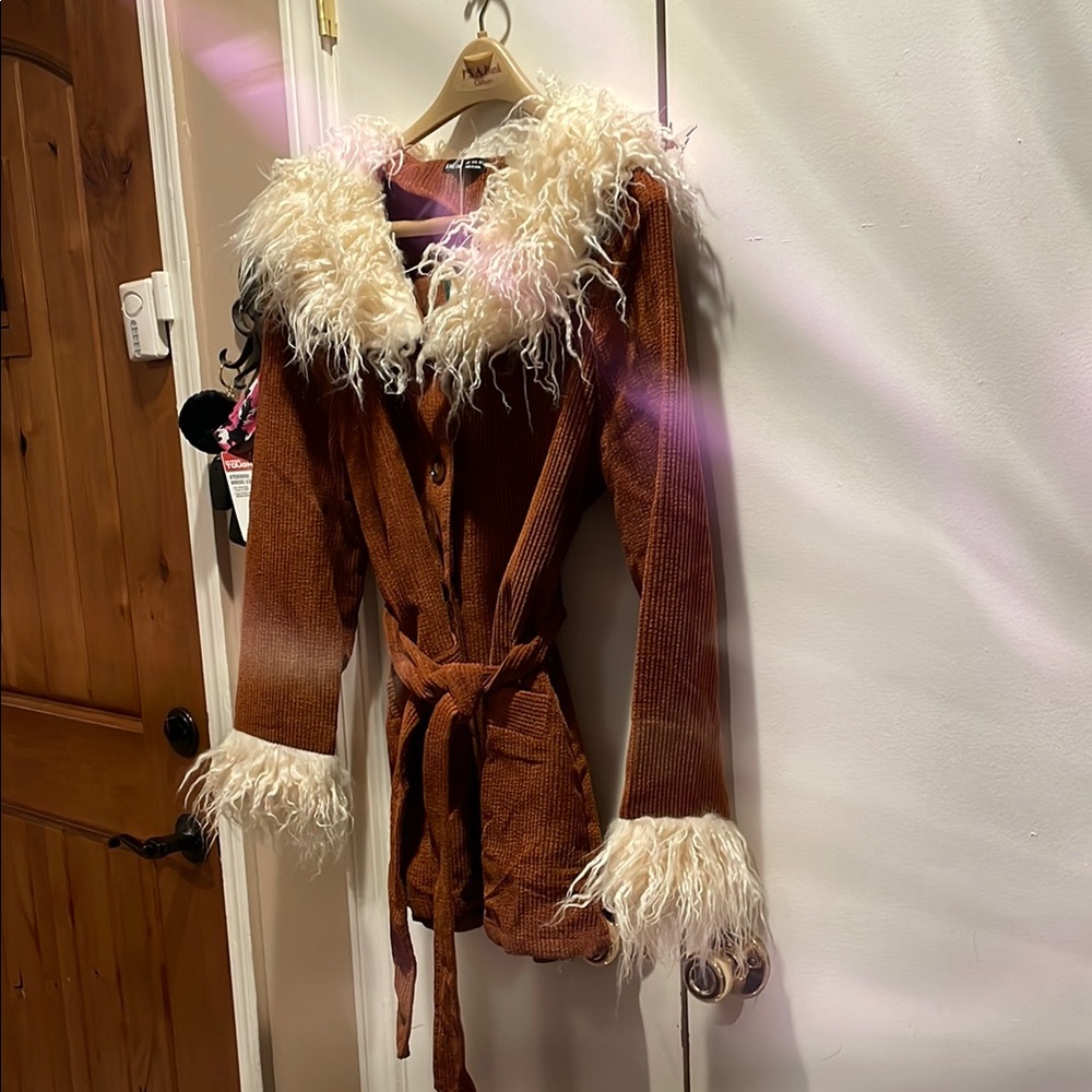 Brown Faux Fur Trimmed Women's Coat